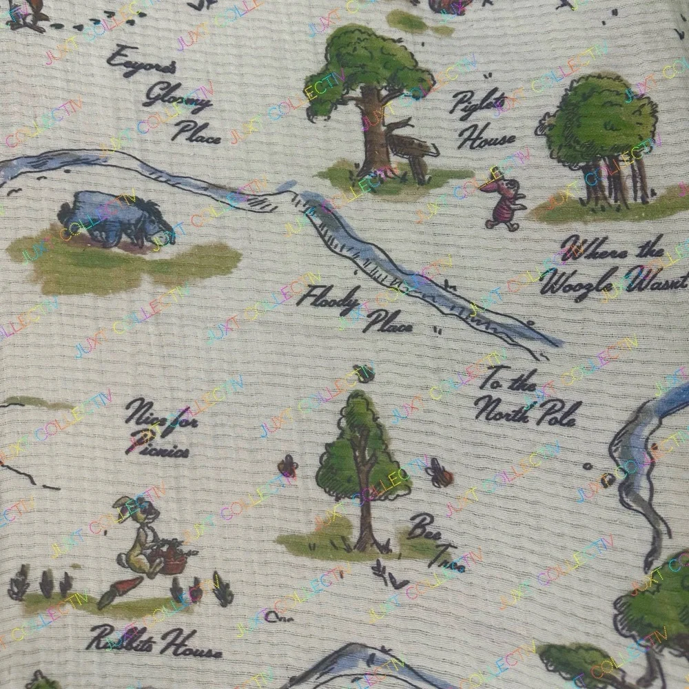 Disneyland Winnie the Pooh Hundred Acre Wood Map Cream Cotton Throw Blanket